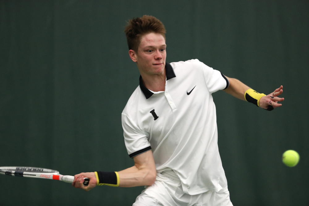 Iowa's Jason Kerst against North Dakota Friday, January 25, 2019 at the Hawkeye Tennis and Recreation Complex. (Brian Ray/hawkeyesports.com)