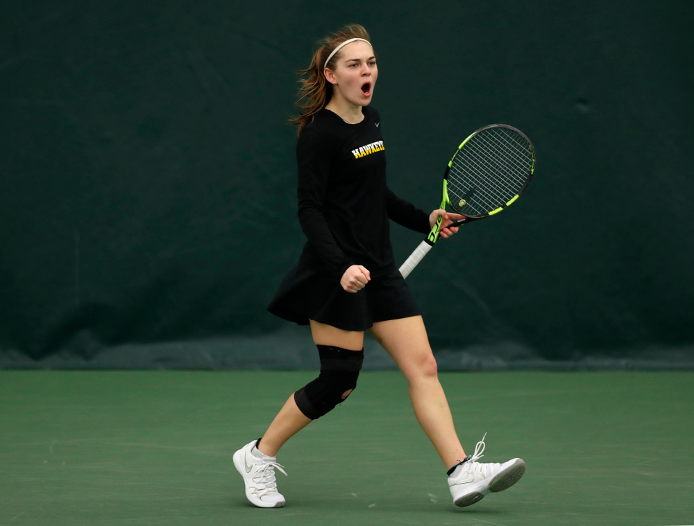 Zoe Douglas against Ohio State Sunday, March 25, 2018 at the Hawkeye Tennis and Recreation Center. (Brian Ray/hawkeyesports.com)