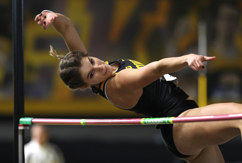 Iowa's Maria Gorham competes in the high jump during the 2019 Larry Wieczorek Invitational Friday, January 18, 2019 at the Recreation Building. (Brian Ray/hawkeyesports.com)