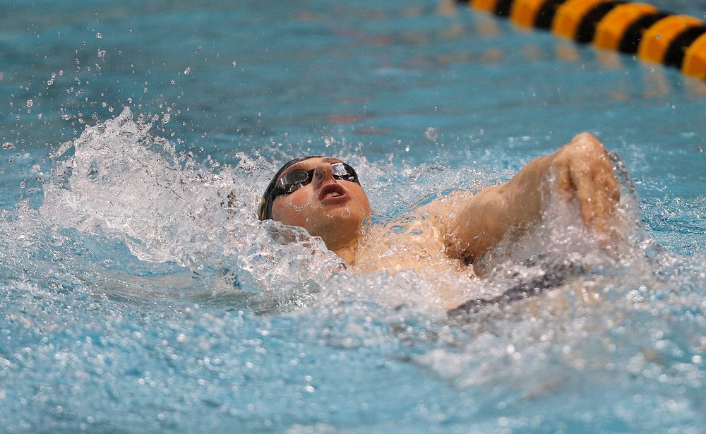 Iowa's John Colin competes in the 200-yard backstroke during the third day of the Hawkeye Invitational at the Campus Recreation and Wellness Center on November 17, 2018. (Tork Mason/hawkeyesports.com)