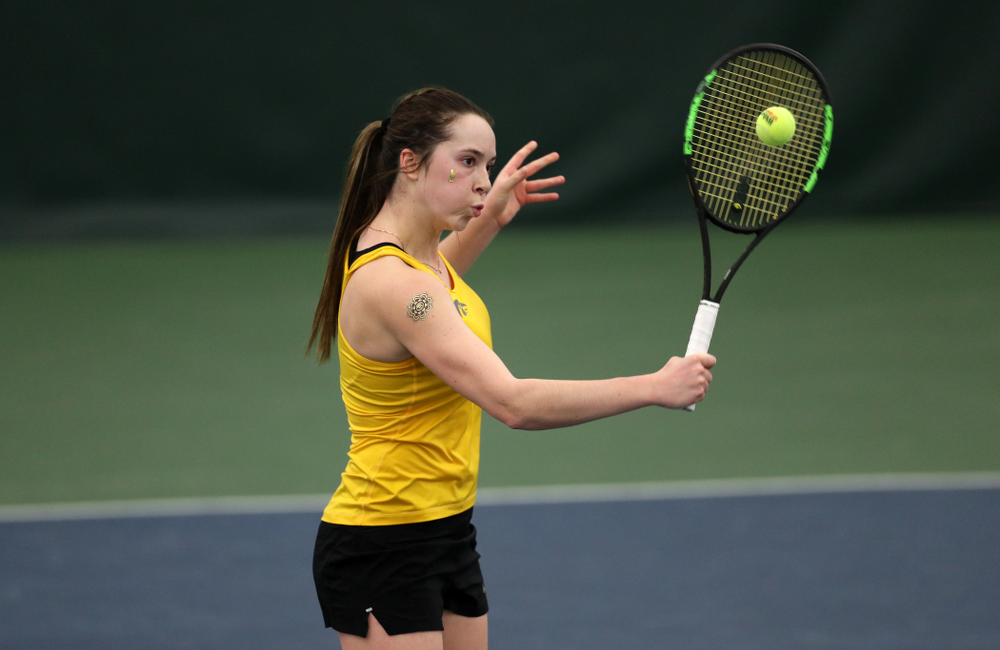 Iowa's Samantha Mannix against the Iowa State Cyclones Friday, February 8, 2019 at the Hawkeye Tennis and Recreation Complex. (Brian Ray/hawkeyesports.com)