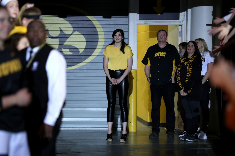 Megan Gustafson is introduced during a jersey retirement ceremony Sunday, January 26, 2020 at Carver-Hawkeye Arena. (Brian Ray/hawkeyesports.com)