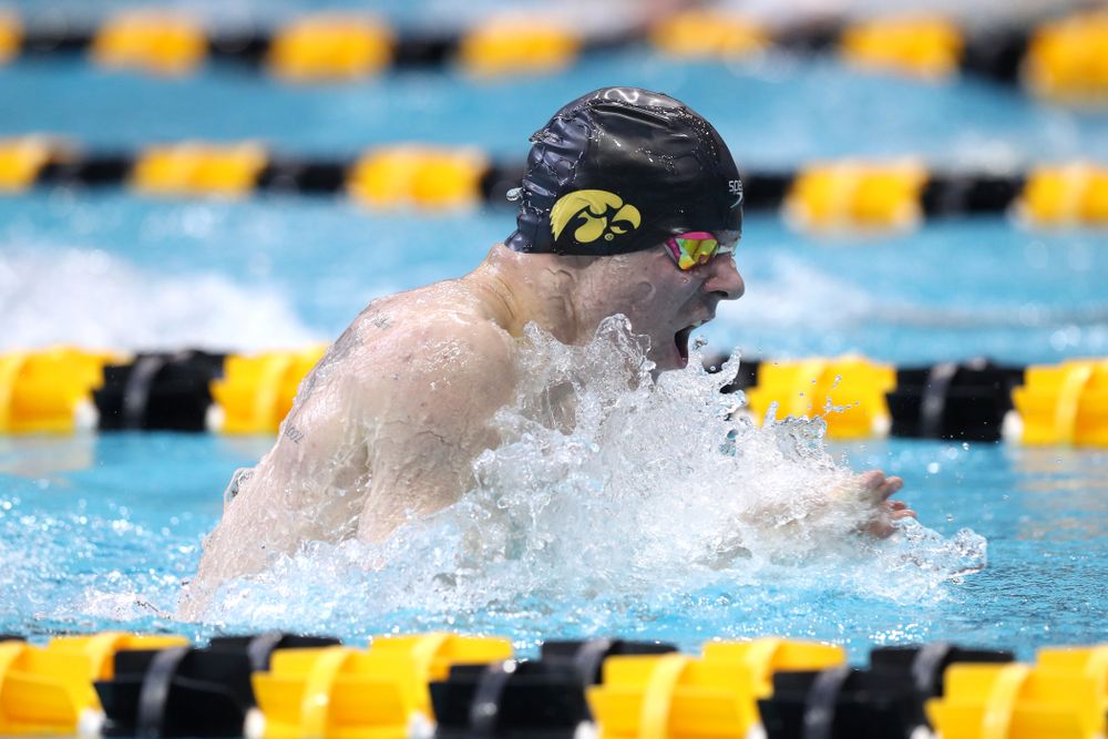 Iowa's Tanner Nelson competes in the 200-yard breaststroke during the 2019 Big Ten Men's Swimming and Diving Championships Saturday, March 2, 2019 at the Campus Wellness and Recreation Center. (Brian Ray/hawkeyesports.com)