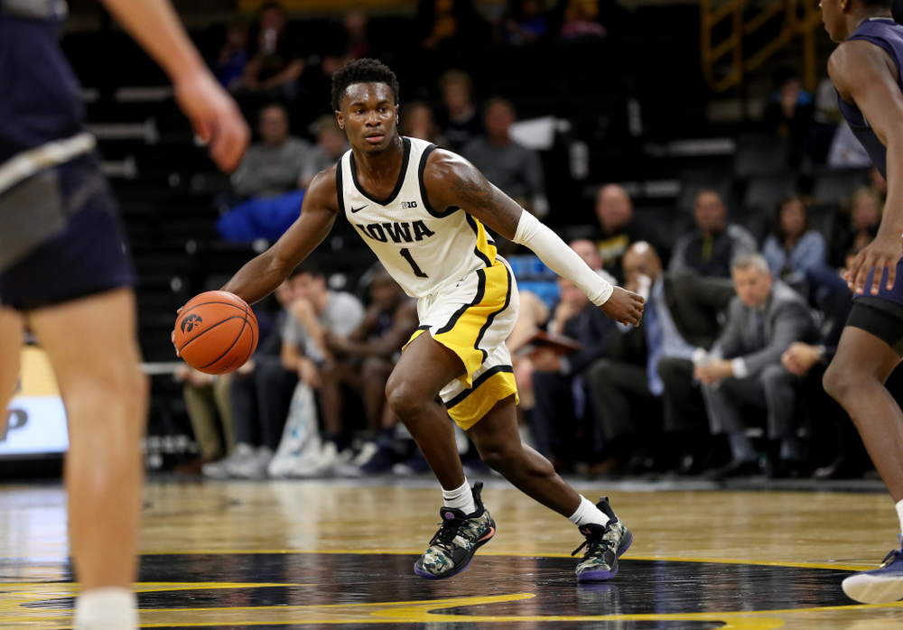 Iowa Hawkeyes guard Joe Toussaint (1) against North Florida Thursday, November 21, 2019 at Carver-Hawkeye Arena. (Brian Ray/hawkeyesports.com)