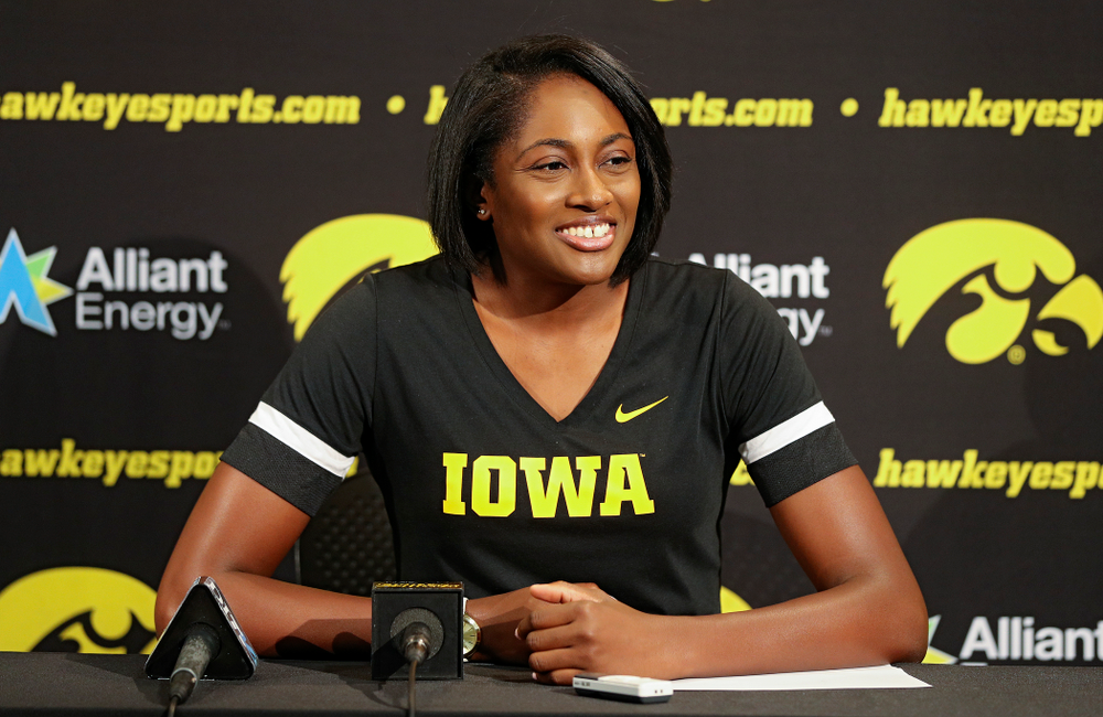 Iowa interim head coach Vicki Brown answers questions during Iowa Volleyball’s Media Day at Carver-Hawkeye Arena in Iowa City on Friday, Aug 23, 2019. (Stephen Mally/hawkeyesports.com)