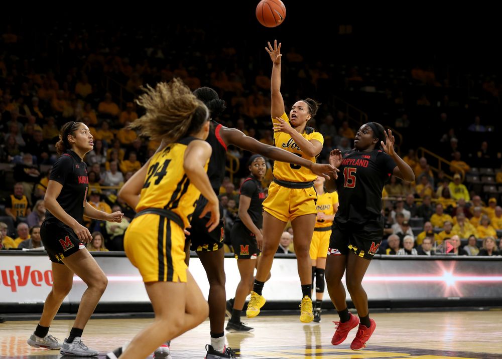Iowa Hawkeyes guard Alexis Sevillian (5) against the Maryland Terrapins Thursday, January 9, 2020 at Carver-Hawkeye Arena. (Brian Ray/hawkeyesports.com)