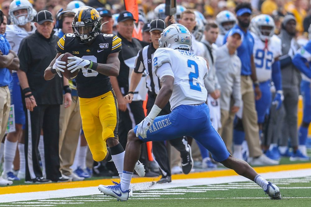 Iowa Hawkeyes defensive back Matt Hankins (8) against Middle Tennessee Saturday, September 28, 2019 at Kinnick Stadium. (Lily Smith/hawkeyesports.com)