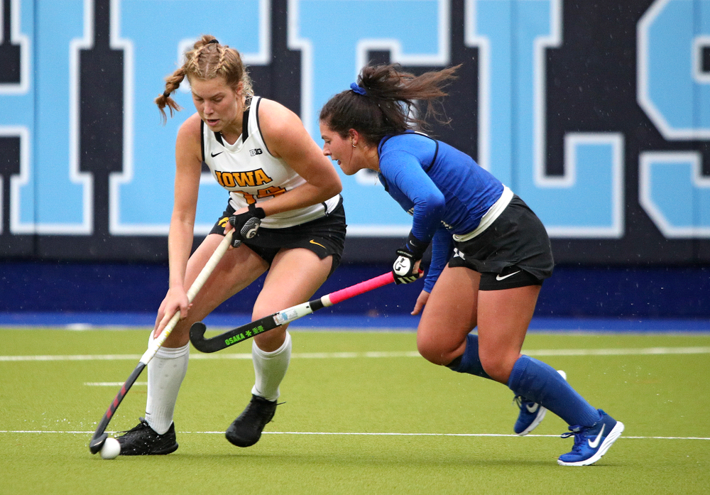Iowa’s Lokke Stribos (14) moves with the ball during the second quarter of their NCAA Tournament First Round match against Duke at Karen Shelton Stadium in Chapel Hill, N.C. on Friday, Nov 15, 2019. (Stephen Mally/hawkeyesports.com)