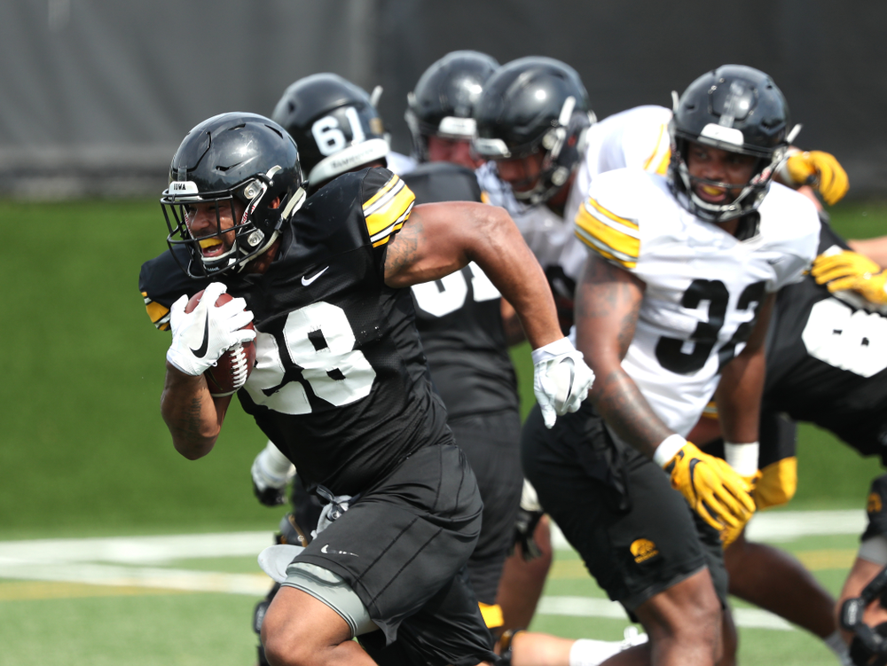 Iowa Hawkeyes running back Toren Young (28) during Fall Camp Practice No. 4 Monday, August 5, 2019 at the Ronald D. and Margaret L. Kenyon Football Practice Facility. (Brian Ray/hawkeyesports.com)