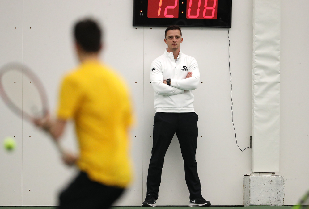 Iowa Hawkeyes assistant coach Joey Manilla against the Butler Bulldogs Sunday, January 27, 2019 at the Hawkeye Tennis and Recreation Complex. (Brian Ray/hawkeyesports.com)