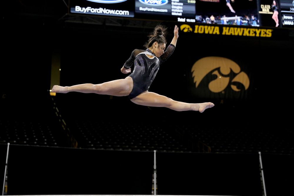 Iowa’s Clair Kaji competes on the beam against Michigan State Saturday, February 1, 2020 at Carver-Hawkeye Arena. (Brian Ray/hawkeyesports.com)