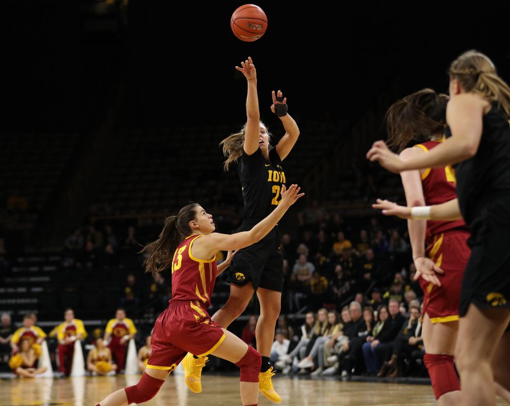Iowa Hawkeyes guard Kathleen Doyle (22) against the Iowa State Cyclones in the Iowa Corn Cy-Hawk Series Wednesday, December 5, 2018 at Carver-Hawkeye Arena. (Brian Ray/hawkeyesports.com)