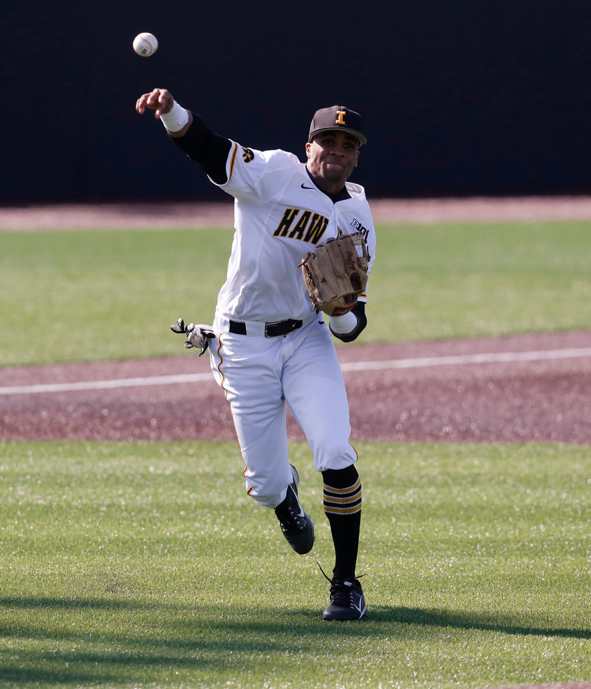 Iowa Hawkeyes third baseman Lorenzo Elion (1) against Northern Illinois Tuesday, April 17, 2018 at Duane Banks Field. (Brian Ray/hawkeyesports.com)