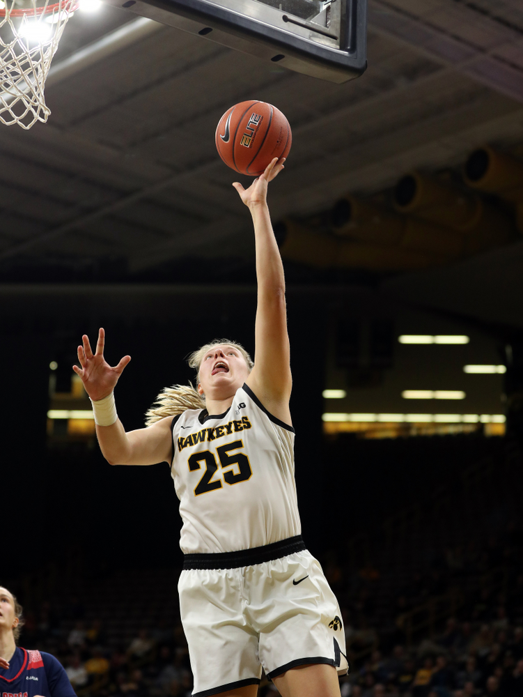 Iowa Hawkeyes forward/center Monika Czinano (25) against Florida Atlantic University Thursday, November 7, 2019 at Carver-Hawkeye Arena. (Brian Ray/hawkeyesports.com)