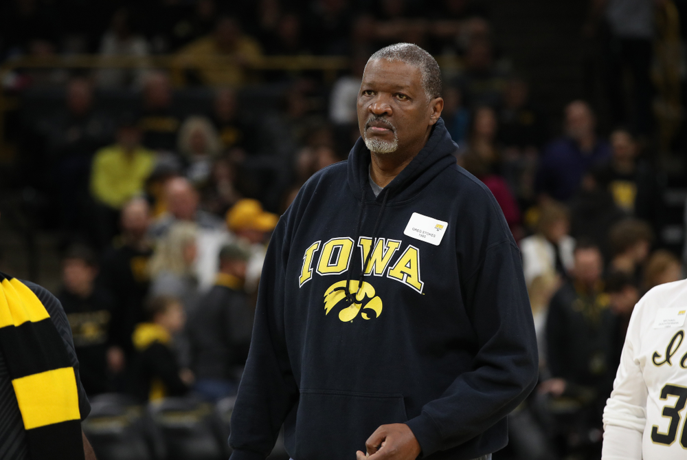 Former Iowa Hawkeye letterman Greg Stokes is recognized during half-time against the Ohio State Buckeyes Saturday, January 12, 2019 at Carver-Hawkeye Arena. (Brian Ray/hawkeyesports.com)
