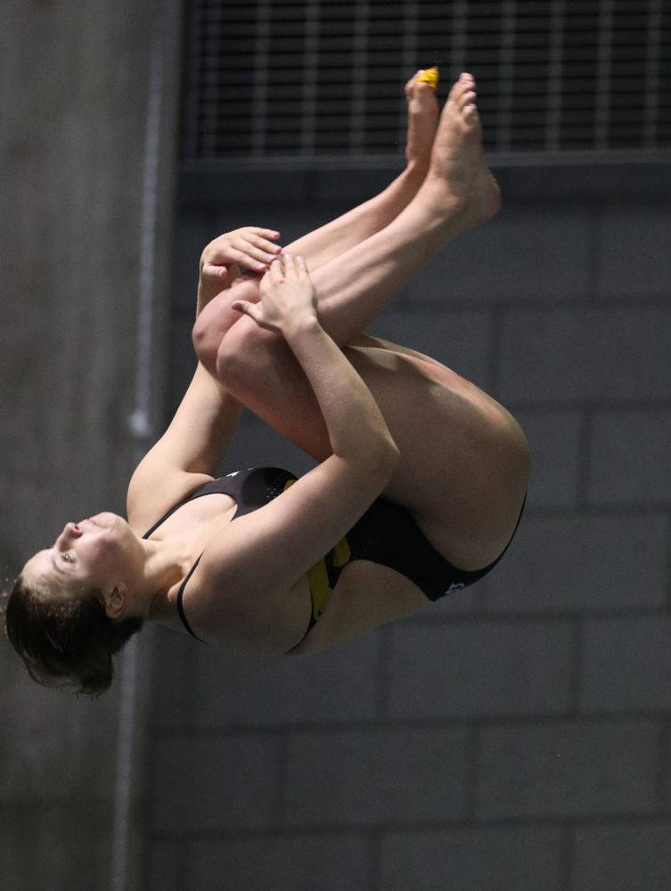 Iowa's Claire Park competes on the 3-meter springboard against the Iowa State Cyclones in the Iowa Corn Cy-Hawk Series Friday, December 7, 2018 at at the Campus Recreation and Wellness Center. (Brian Ray/hawkeyesports.com)