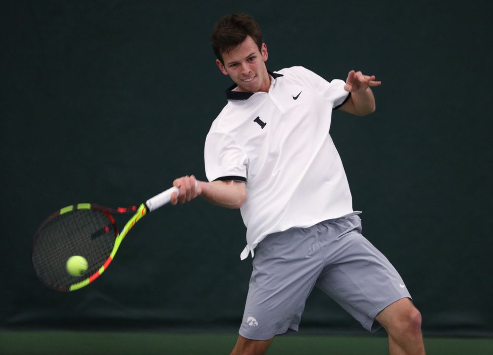 Iowa's Piotr Smietana against Western Michigan Saturday, January 19, 2019 at the Hawkeye Tennis and Recreation Complex. (Brian Ray/hawkeyesports.com)