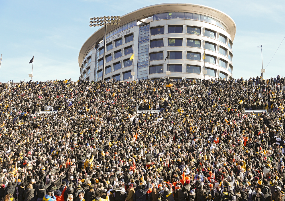 Fans wave to the University of Iowa Stead Family Children's Hospital between the first and second quarter of their game at Kinnick Stadium in Iowa City on Saturday, Nov 23, 2019. (Stephen Mally/hawkeyesports.com)
