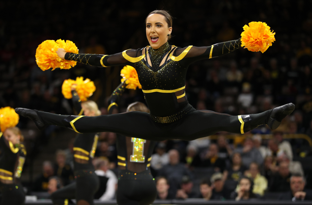 The Iowa Dance Team performs at halftime of the Iowa Hawkeyes game against the Nebraska Cornhuskers Thursday, January 3, 2019 at Carver-Hawkeye Arena. (Brian Ray/hawkeyesports.com)