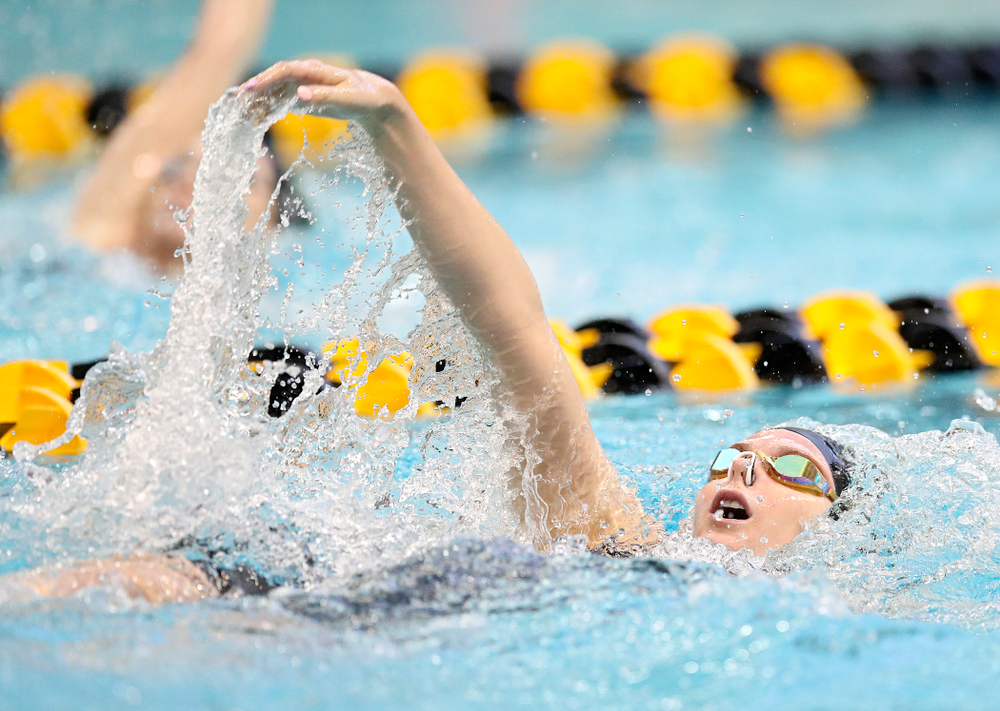 Iowa’s Anna Brooker swims in the women’s 200 yard backstroke preliminary event during the 2020 Women’s Big Ten Swimming and Diving Championships at the Campus Recreation and Wellness Center in Iowa City on Saturday, February 22, 2020. (Stephen Mally/hawkeyesports.com)