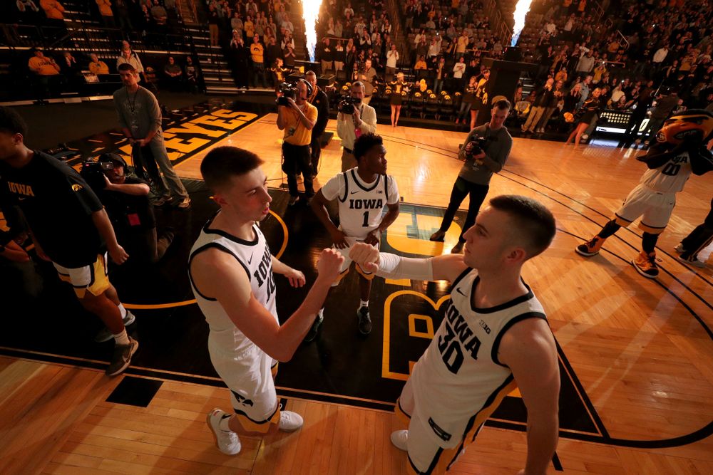 Iowa Hawkeyes guard Joe Wieskamp (10) and guard Connor McCaffery (30) against the Maryland Terrapins Friday, January 10, 2020 at Carver-Hawkeye Arena. (Brian Ray/hawkeyesports.com)