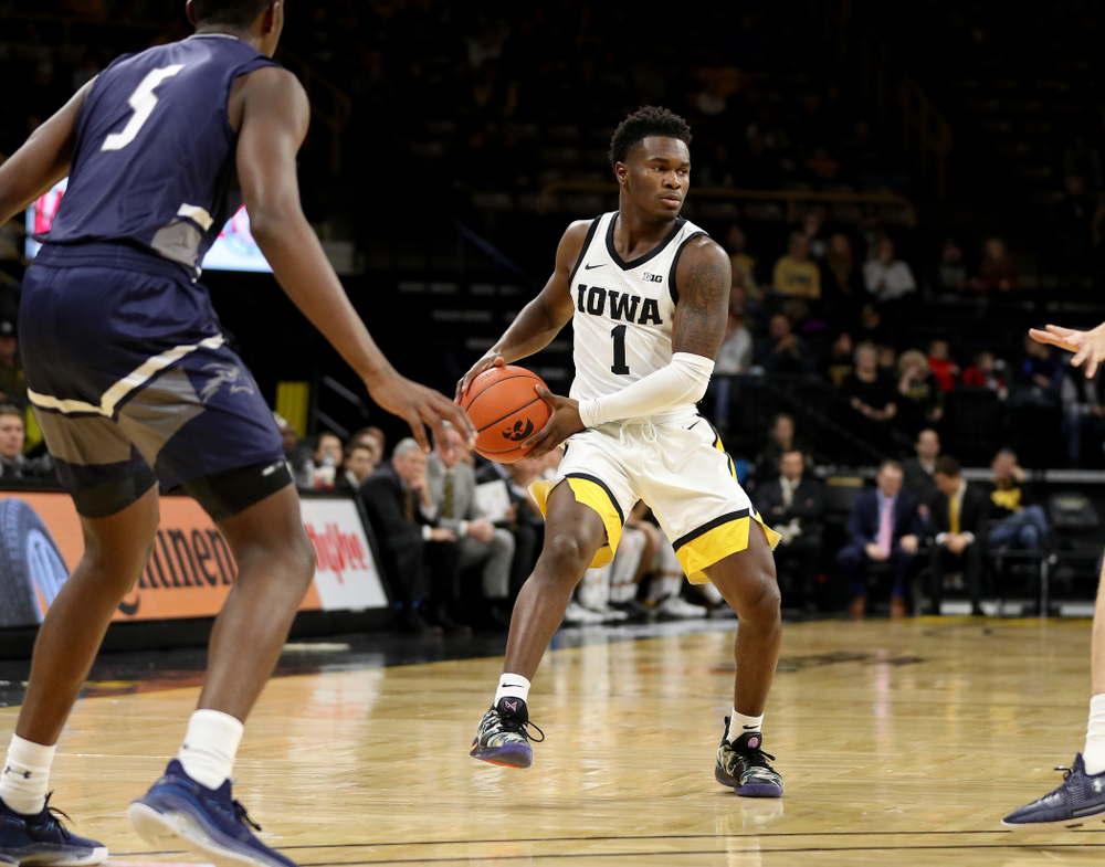Iowa Hawkeyes guard Joe Toussaint (1) against North Florida Thursday, November 21, 2019 at Carver-Hawkeye Arena. (Brian Ray/hawkeyesports.com)