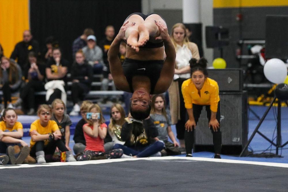 Ariana Agrapides performs a floor routine during the Iowa women’s gymnastics Black and Gold Intraquad Meet on Saturday, December 7, 2019 at the UI Field House. (Lily Smith/hawkeyesports.com)
