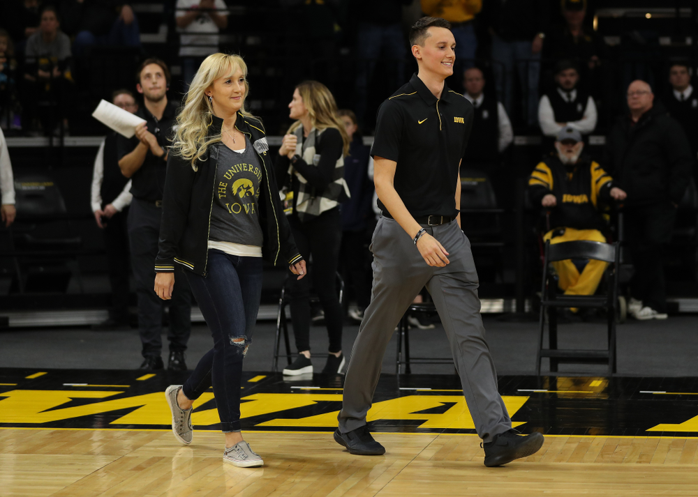 Iowa Women’s Basketball manager Tyler Verstraete during senior day activities following their win over the Minnesota Golden Gophers Thursday, February 27, 2020 at Carver-Hawkeye Arena. (Brian Ray/hawkeyesports.com)