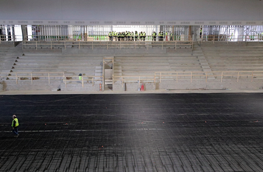 The Iowa Volleyball team and staff take a construction tour of Xtream Arena in Coralville on Thursday, January 30, 2020. (Stephen Mally/hawkeyesports.com)