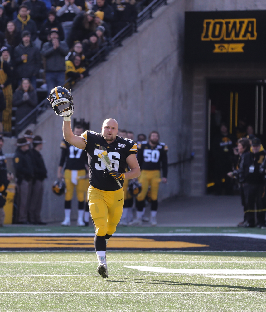Iowa Hawkeyes fullback Brady Ross (36) during Senior Day festivities before their game against the Illinois Fighting Illini Saturday, November 23, 2019 at Kinnick Stadium. (Brian Ray/hawkeyesports.com)