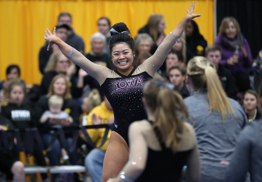 Iowa's Clari Kaji competes on the beam during the Black and Gold intrasquad meet Saturday, December 1, 2018 at the University of Iowa Field House. (Brian Ray/hawkeyesports.com)