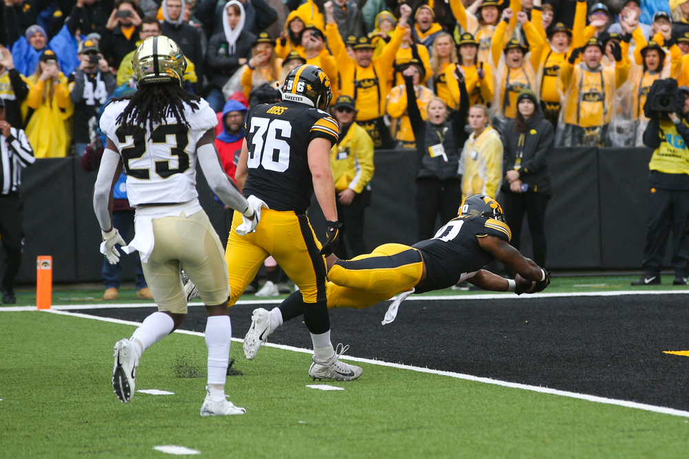 Iowa Hawkeyes running back Mekhi Sargent (10) during Iowa football vs Purdue on Saturday, October 19, 2019 at Kinnick Stadium. (Lily Smith/hawkeyesports.com)