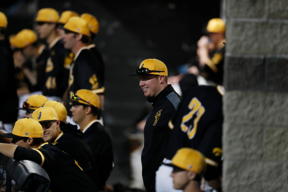 Iowa Hawkeyes graduate assistant Shane Schmidt against Milwaukee Wednesday, April 25, 2018 at Duane Banks Field. (Brian Ray/hawkeyesports.com)