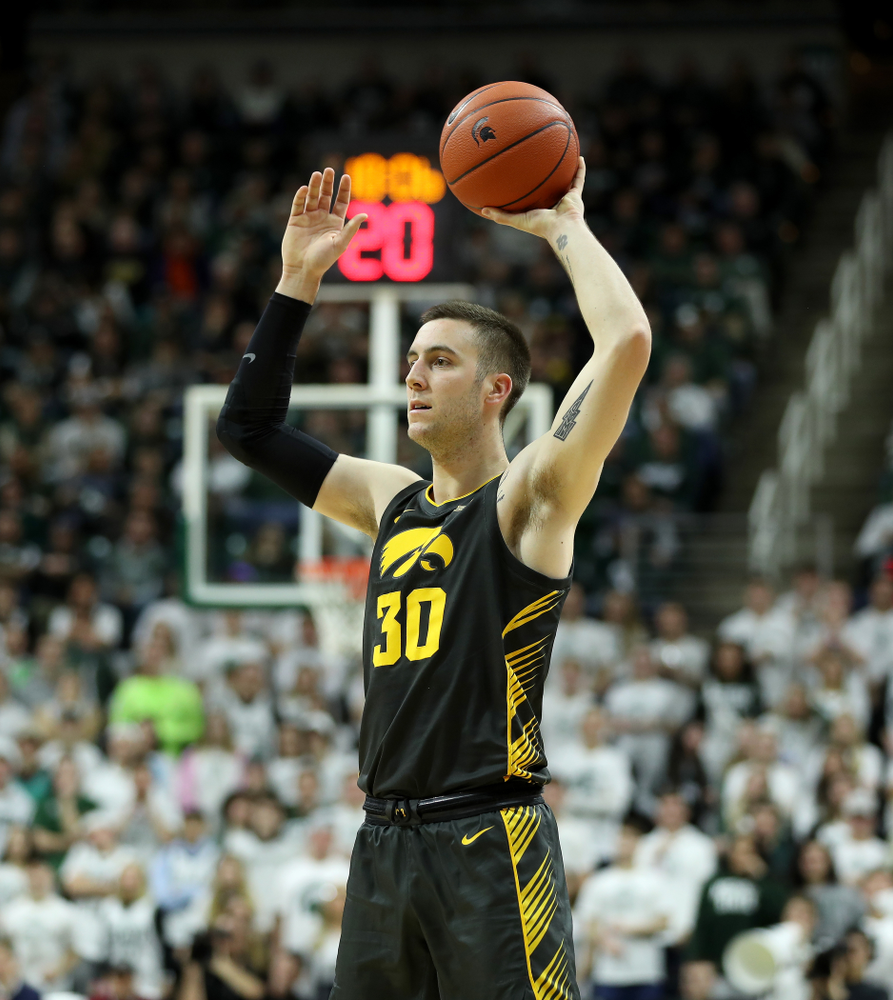 Iowa Hawkeyes guard Connor McCaffery (30) against Michigan State Tuesday, February 25, 2020 at the Breslin Center in East Lansing, MI. (Brian Ray/hawkeyesports.com)