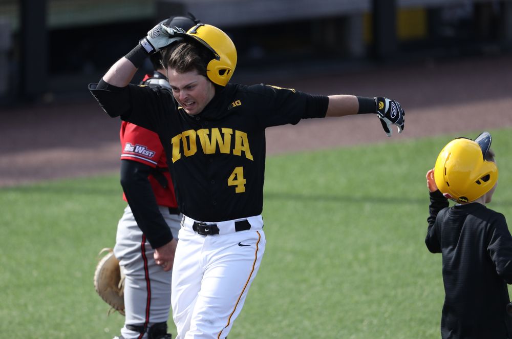 Iowa Hawkeyes infielder Mitchell Boe (4) against California State Northridge Sunday, March 17, 2019 at Duane Banks Field. (Brian Ray/hawkeyesports.com)