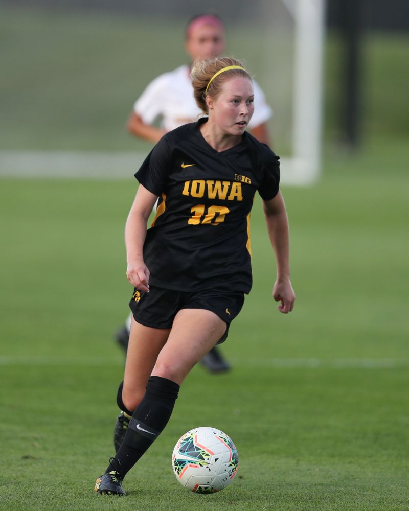 Iowa Hawkeyes midfielder/defender Natalie Winters (10) during a 2-1 victory over the Iowa State Cyclones Thursday, August 29, 2019 in the Iowa Corn Cy-Hawk series at the Iowa Soccer Complex. (Brian Ray/hawkeyesports.com)