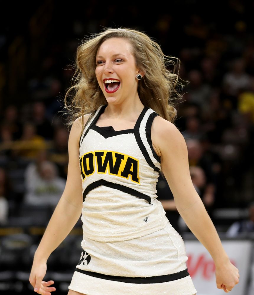 The Iowa Cheerleaders and Dance Team perform on senior night at half-time of the Iowa Hawkeyes game against the Purdue Boilermakers Tuesday, March 3, 2020 at Carver-Hawkeye Arena. (Brian Ray/hawkeyesports.com)