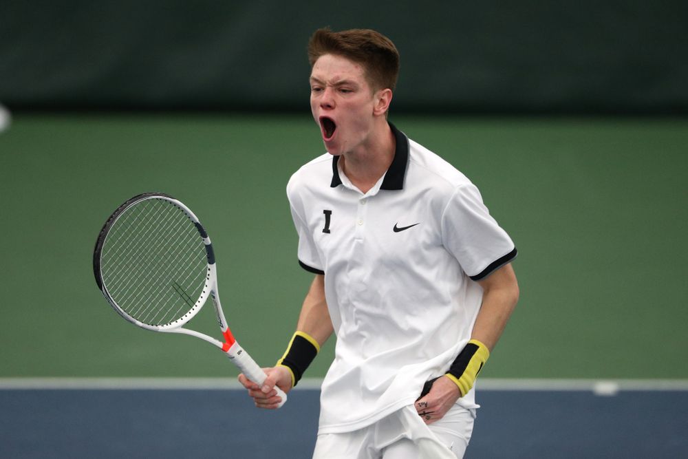 Iowa's Jason Kerst against North Dakota Friday, January 25, 2019 at the Hawkeye Tennis and Recreation Complex. (Brian Ray/hawkeyesports.com)