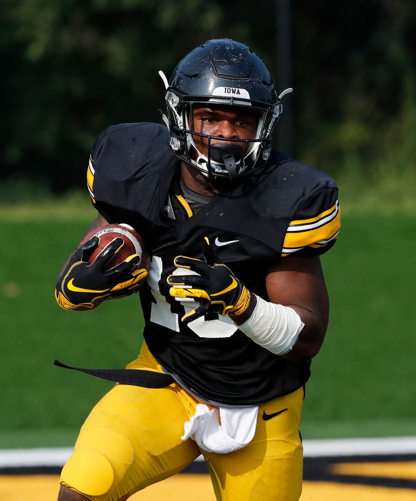 Iowa Hawkeyes running back Mekhi Sargent (10) during camp practice No. 16 Tuesday, August 21, 2018 at the Hansen Football Performance Center. (Brian Ray/hawkeyesports.com)