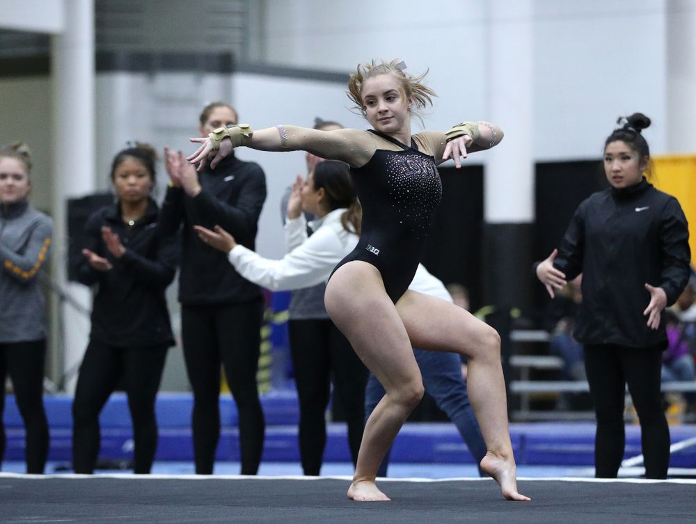 Lauren Guerin competes on the floor during the Black and Gold intrasquad meet Saturday, December 1, 2018 at the University of Iowa Field House. (Brian Ray/hawkeyesports.com)