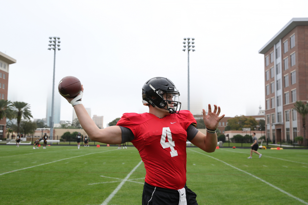Iowa Hawkeyes quarterback Nate Stanley (4) as the team prepares for the Outback Bowl Saturday, December 29, 2018 at Tampa University. (Brian Ray/hawkeyesports.com)
