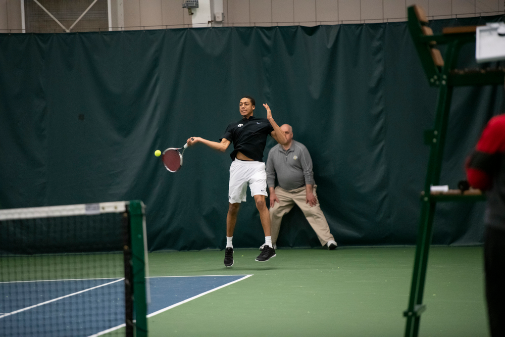 The Iowa men's tennis team competes against Cornell in The Rise Tennis Center in Ithaca, NY on Sunday, Feb. 24, 2019.