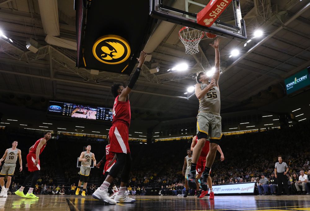 Iowa Hawkeyes forward Luka Garza (55) against the Nebraska Cornhuskers Sunday, January 6, 2019 at Carver-Hawkeye Arena. (Brian Ray/hawkeyesports.com)