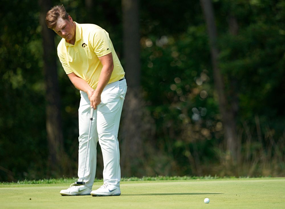Iowa’s Alex Schaake putts during the third day of the Golfweek Conference Challenge at the Cedar Rapids Country Club in Cedar Rapids on Tuesday, Sep 17, 2019. (Stephen Mally/hawkeyesports.com)