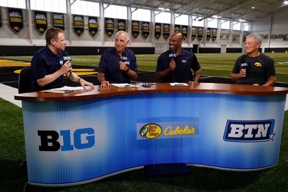 Iowa Hawkeyes head coach Kirk Ferentz on the Big Ten Network set Monday, August 20, 2018 at the Hansen Football Performance Center. (Brian Ray/hawkeyesports.com)
