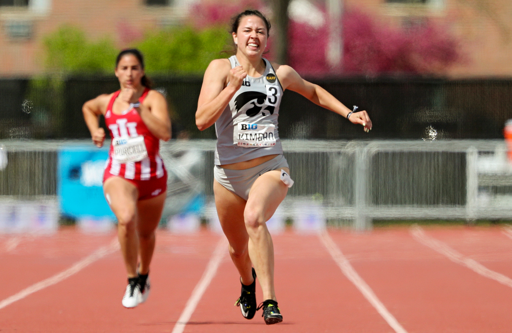 Iowa's Jenny Kimbro run during the women’s 200 meter dash in the heptathlon event on the first day of the Big Ten Outdoor Track and Field Championships at Francis X. Cretzmeyer Track in Iowa City on Friday, May. 10, 2019. (Stephen Mally/hawkeyesports.com)