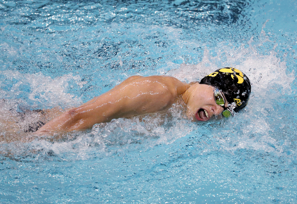 IowaÕs Andrew Fierke competes in the 1000-yard freestyle against Notre Dame and Illinois Saturday, January 11, 2020 at the Campus Recreation and Wellness Center. (Brian Ray/hawkeyesports.com)