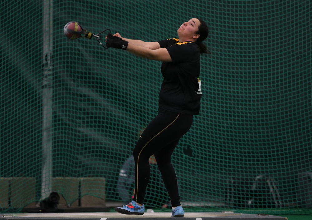 Iowa's Konstadina Spanoudakis competes in the weight throw Friday, January 11, 2019 at the Hawkeye Tennis and Recreation Center. (Brian Ray/hawkeyesports.com)