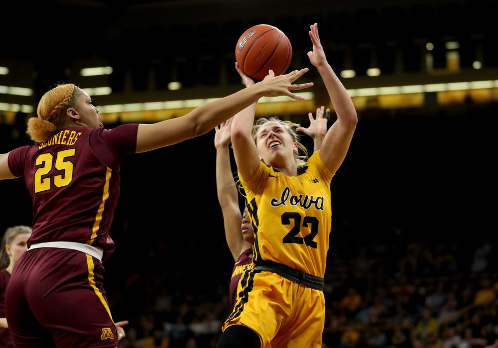 Iowa Hawkeyes guard Kathleen Doyle (22) against the Minnesota Golden Gophers Thursday, February 27, 2020 at Carver-Hawkeye Arena. (Brian Ray/hawkeyesports.com)