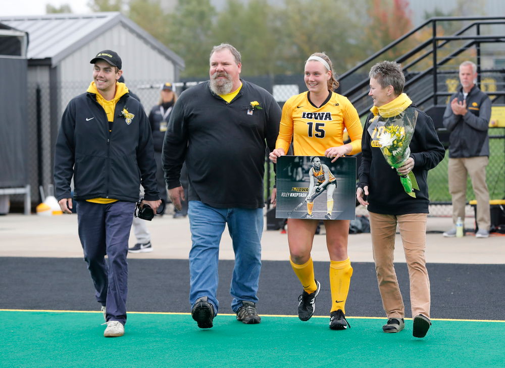 Iowa Hawkeyes Riley Kniptash (15) during senior day before their game against Maryland Sunday, October 14, 2018 at Grant Field. (Brian Ray/hawkeyesports.com)
